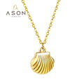 Ason Jewelry Fashion 18k Gold Plated Stainless Steel Initial Necklace Sea Shell Pendant Jewel Cowrie Shell Necklace for Women