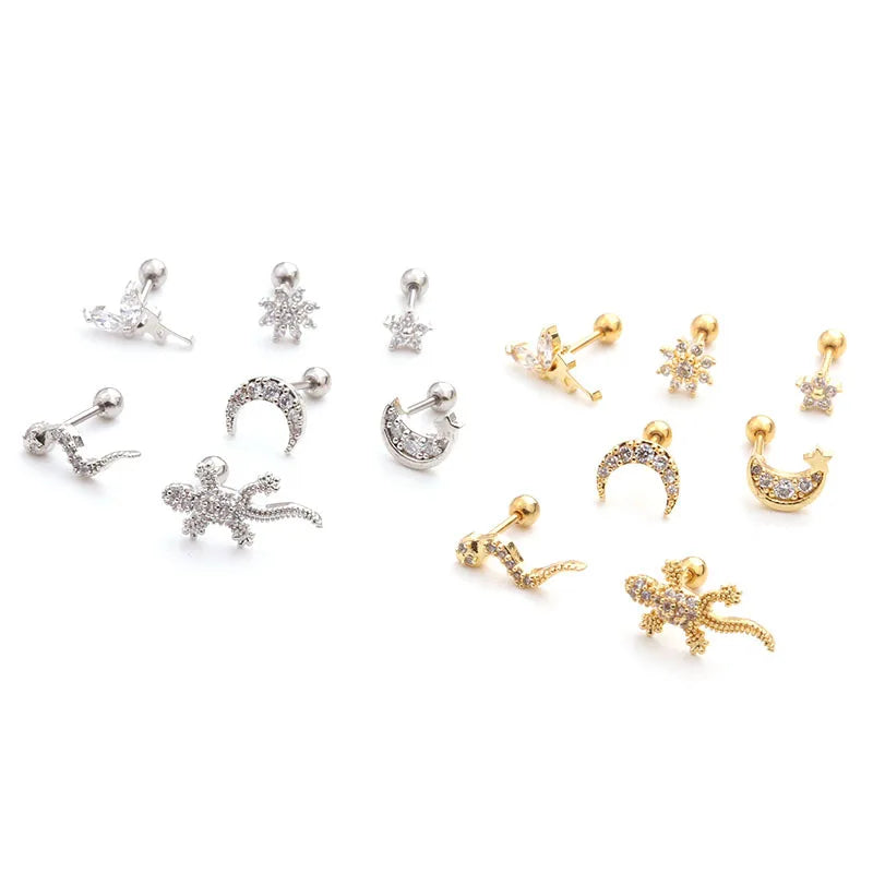 Explosion Jewelry Stainless Steel Thin Rod Screw Studs Zircon Cartilage Earrings Ear Piercing  in Europe and America