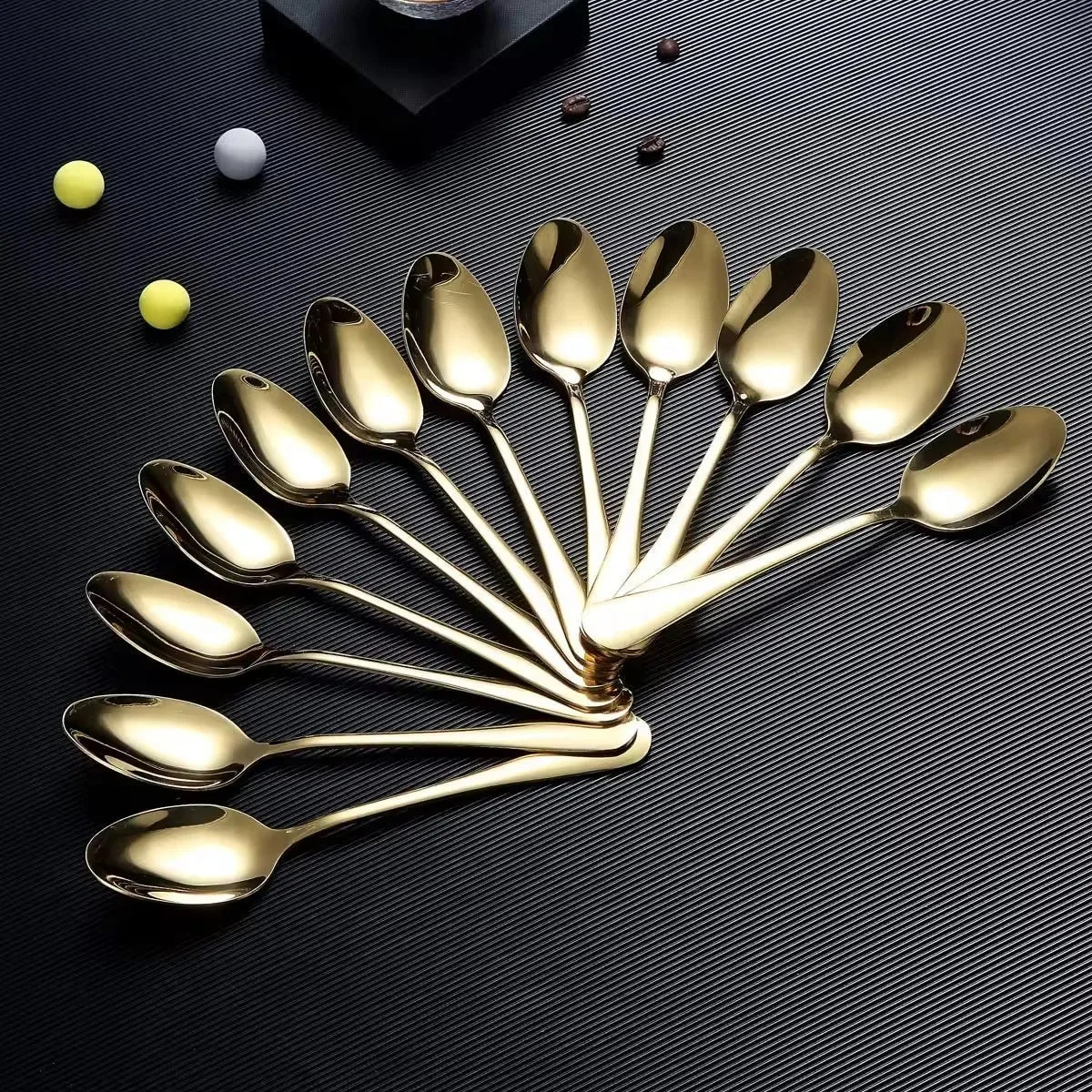 Wholesale Restaurant Cutlery Wedding Soup Dinner Spoon Set Hotel Silver Gold Spoon Stainless Steel Spoons