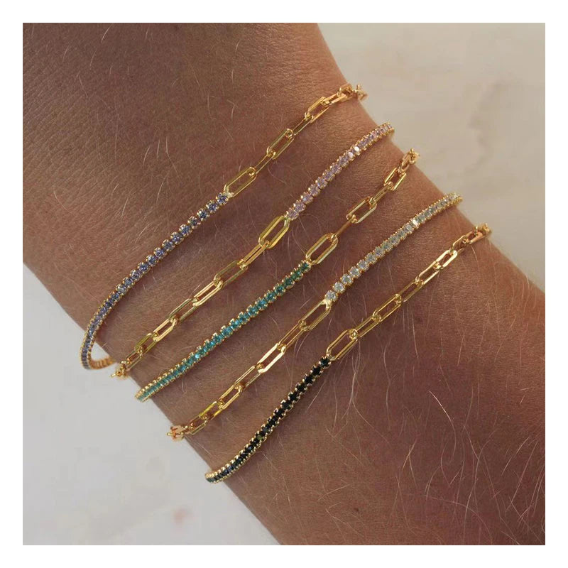 18K Gold Plated Anti Tarnish Stainless Steel Jewellery Gold Black Rainbow CZ Women Fashion Waterproof Jewelry Tennis Bracelets