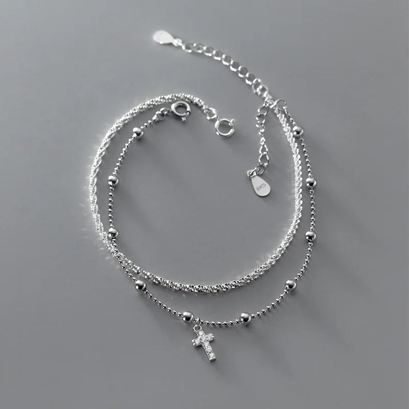 925 Sterling Silver Fashion Chain Link Bracelets Cross Zircon Paper Clip Chain Gold Plated Bracelets for Women