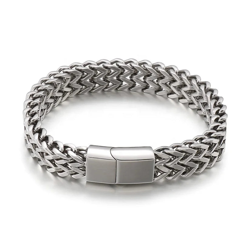 New Simple Personality Woven Double-row Positive and Negative Keel Flat Buckle Stainless Steel Men's Bracelet