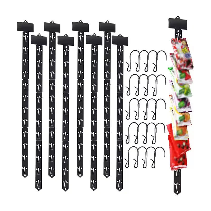 Factory OEM Manufacturer Clips Strips Potato Chip Bag Rack with Label Header and 7 Clips Hanging Merchandise Strips with Hooks