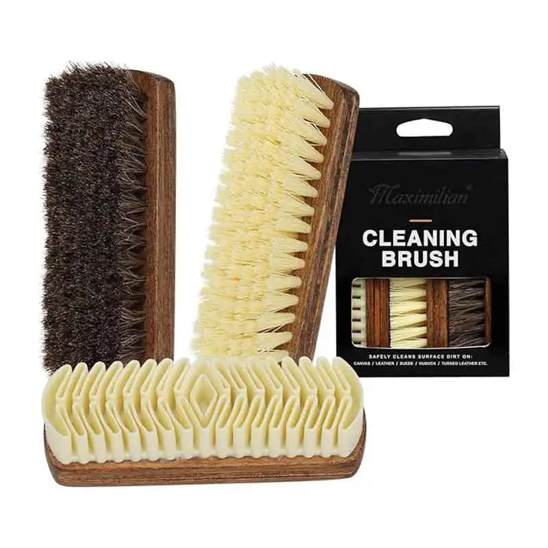 Factory Wholesale Custom logo 3 in 1 Wooden Shoe Cleaning Brush With Suede Eraser Brush Sneaker Brush