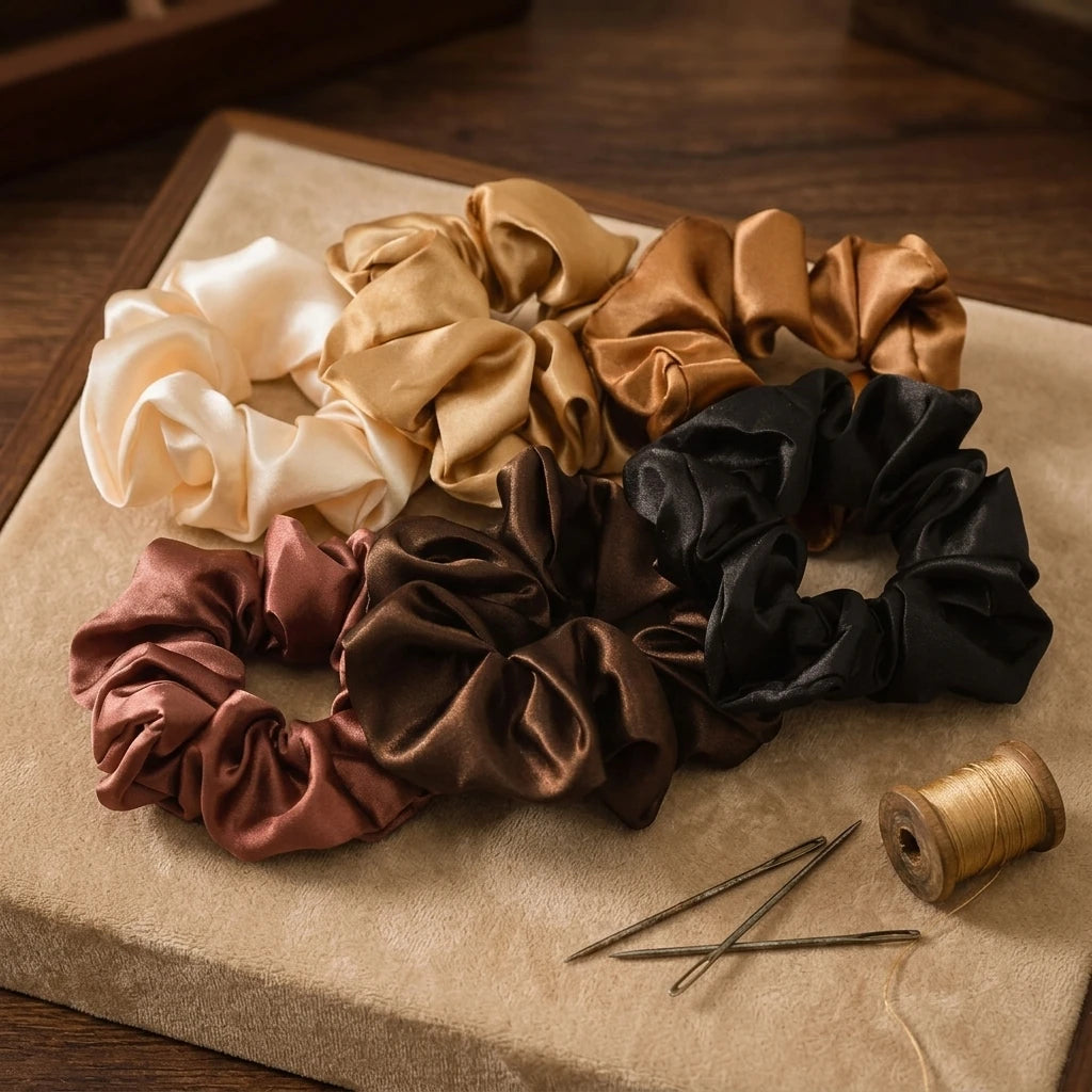 Wholesale Custom Solid Color Hair Scrunchies Women Accessories Fabric Elastic Hair Band Hair Ties Girls Satin Scrunchies