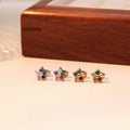 Compact Exquisite Flower Stud Earrings Jewelry Accessories Stainless Steel Inlaid Colored Zircon Earrings Party Gifts for Women