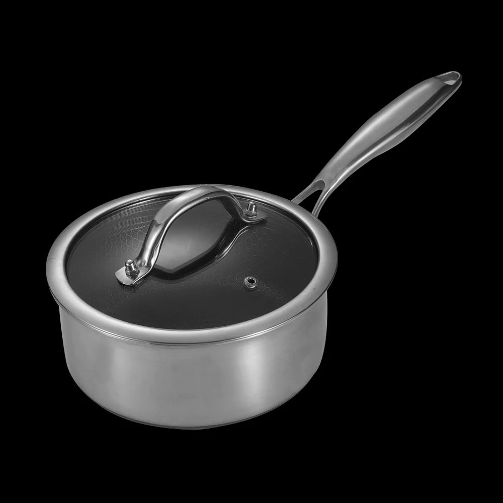 Non-Stick Stainless Steel Milk Pot with Glass Lid Stay Cool Handle Induction and Gas Cooktops Saucepan Soup Milk Pot