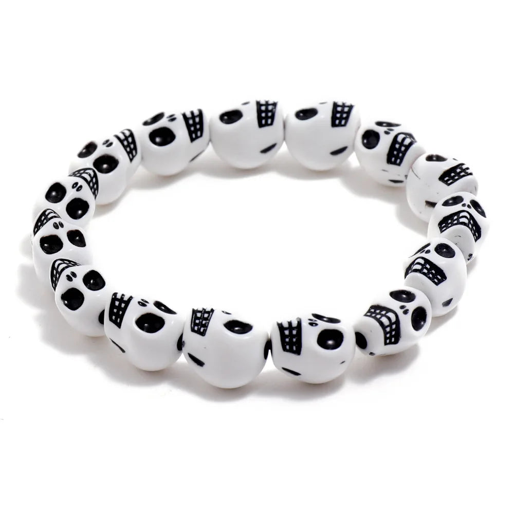Handmade Resin Skull Beads Bracelet Classic Style Goth Jewelry Stretch Charm Bracelets bangle