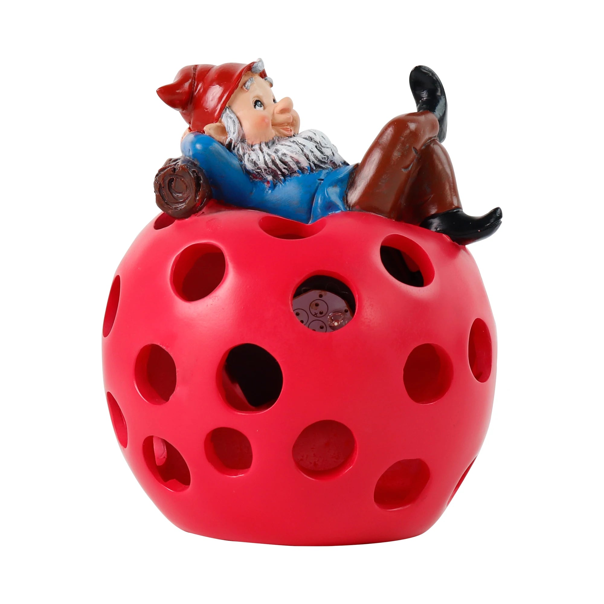 Solar Powered Red Mushroom Gnome Resin Statue with LED Light Blue Coat Red Hat Garden Decor Outdoor Fairy Ornament