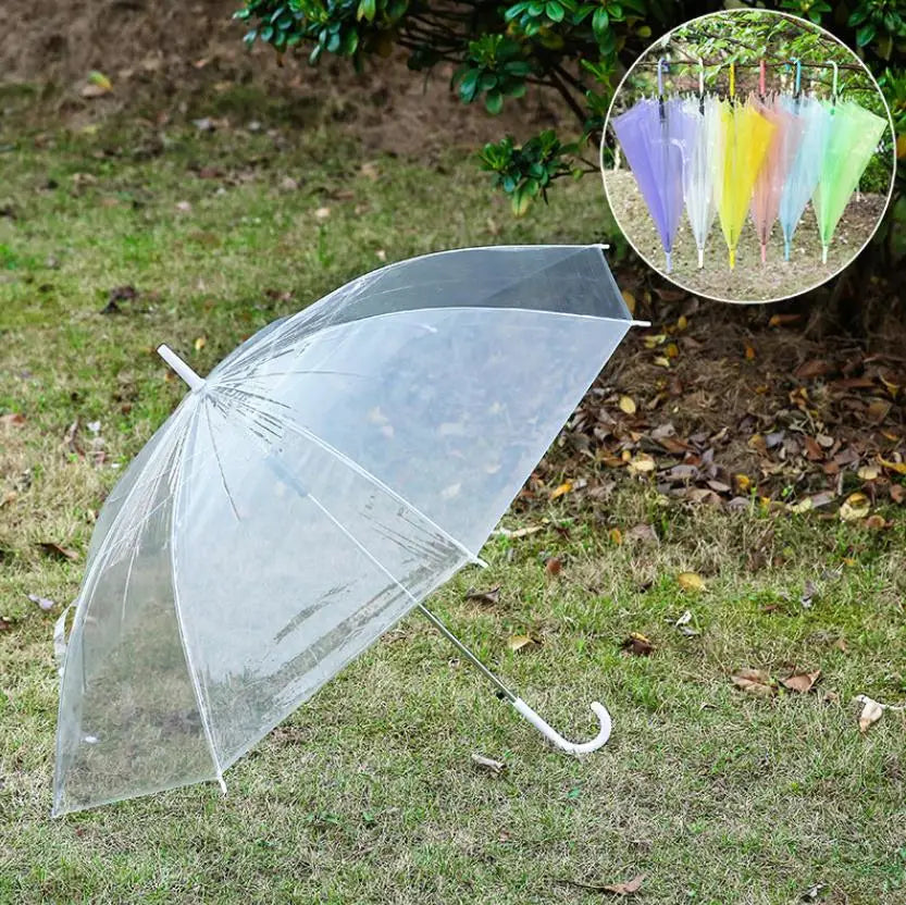 Custom Logo 8K Colorful Clear PVC Straight Umbrella Transparent Kids Parasol Umbrellas for Business Gifts for Promotion