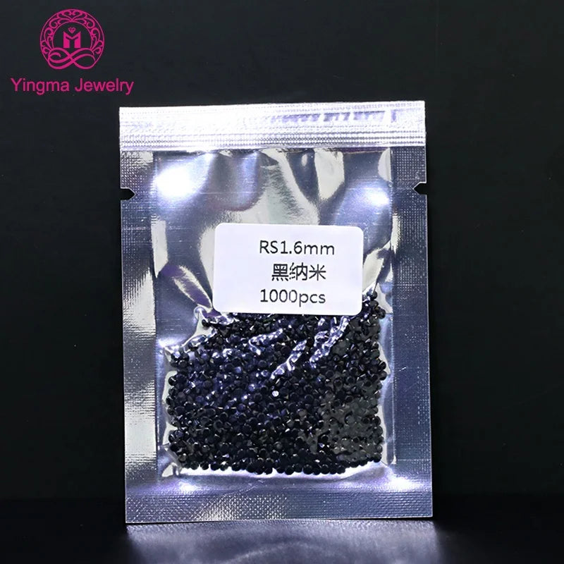 Manufacturer Price 0.9mm to 3mm All Sizes Loose Black Nano Crystal Gems Round Shape Wax Setting Synthetic Nano Crystal Gemstones