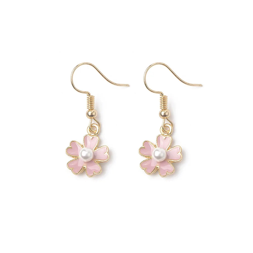 Korean INS Dainty Small Delicate Fashion Pearl Earrings Women Girl Pink Cherry Flower Hook Crystal Zircon Stud Earring Jewelry