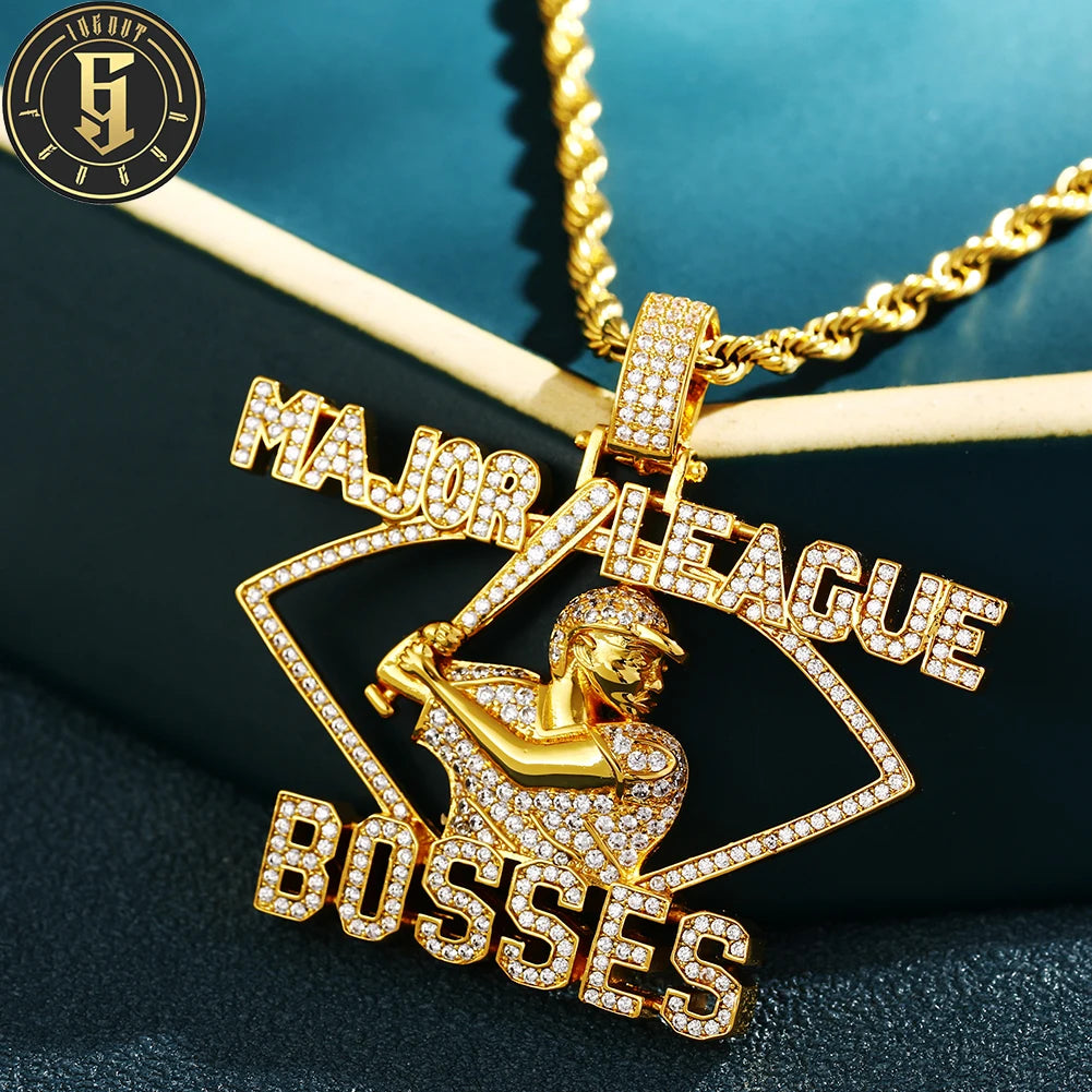 High Quality Mens Brass Iced Out Baseball Logo Pendant Personalized Design Hip Hop Style Zircon Diamond Gift