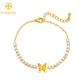 2024 Fashion 18K Gold Plated Stainless Steel Women Butterfly Rhinestone Diamond Zircon Tennis Bracelet