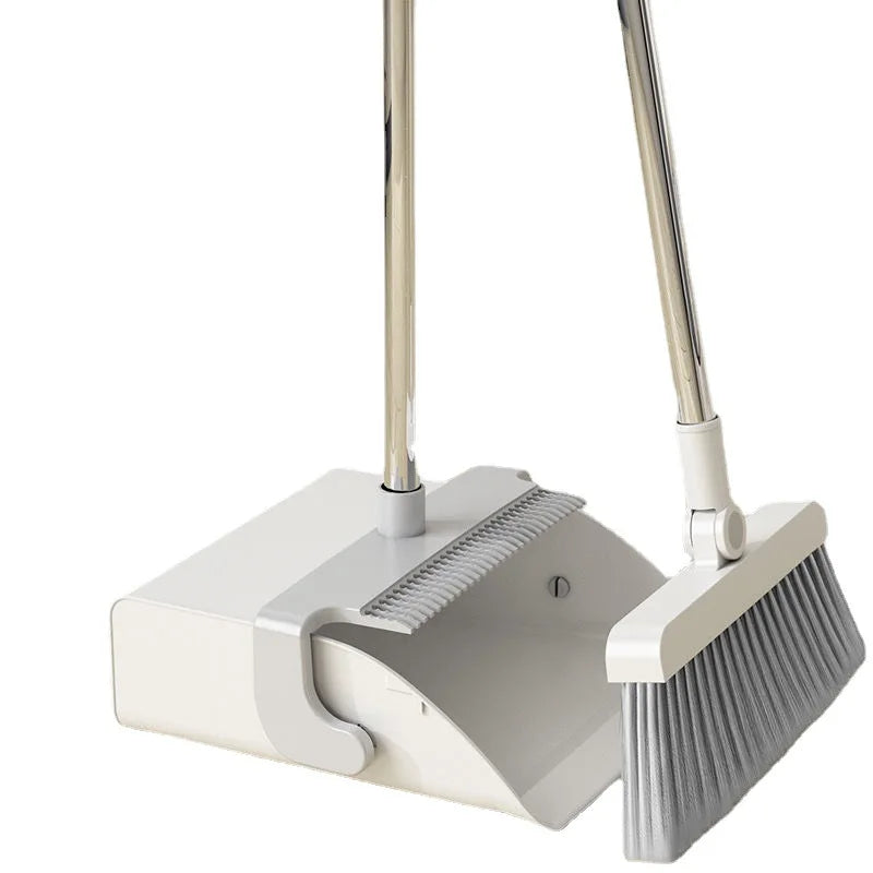 Best Sale PP & Aluminum Broom and Dustpan Set with Extendable Adjustable Long Handle White+Gray 72cm