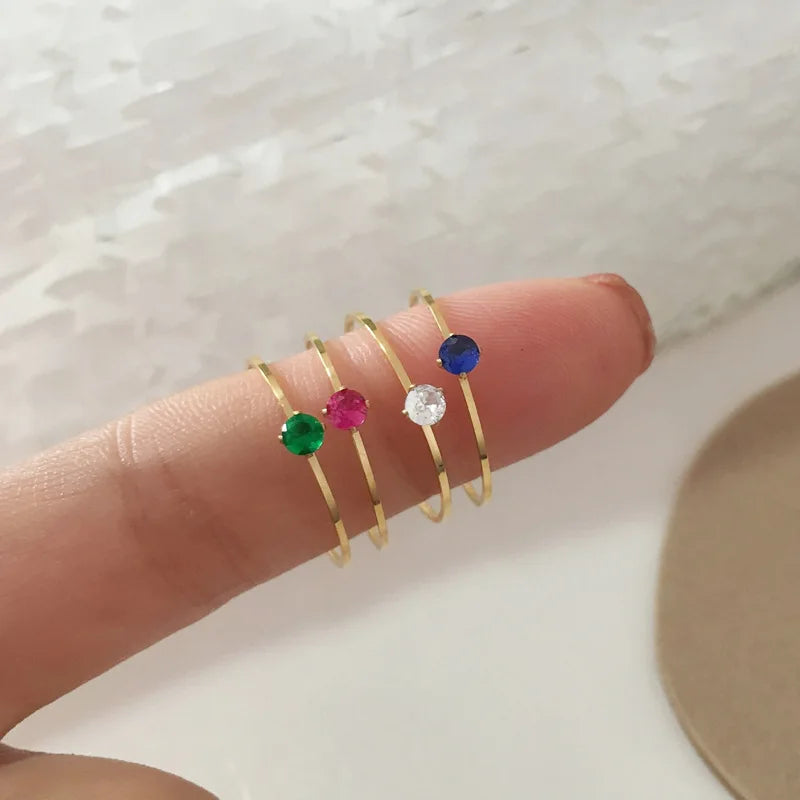 Minimalist Japan Korea 18K Gold Plated Stainless Steel Mini Shiny Zircon Diamond Thin Rings for Women Girls Jewelry