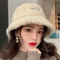 Women's Lamb Plush Knitted Hat for Autumn and Winter New Warm Basin Cap with Cotton Fabric Small Face Cover