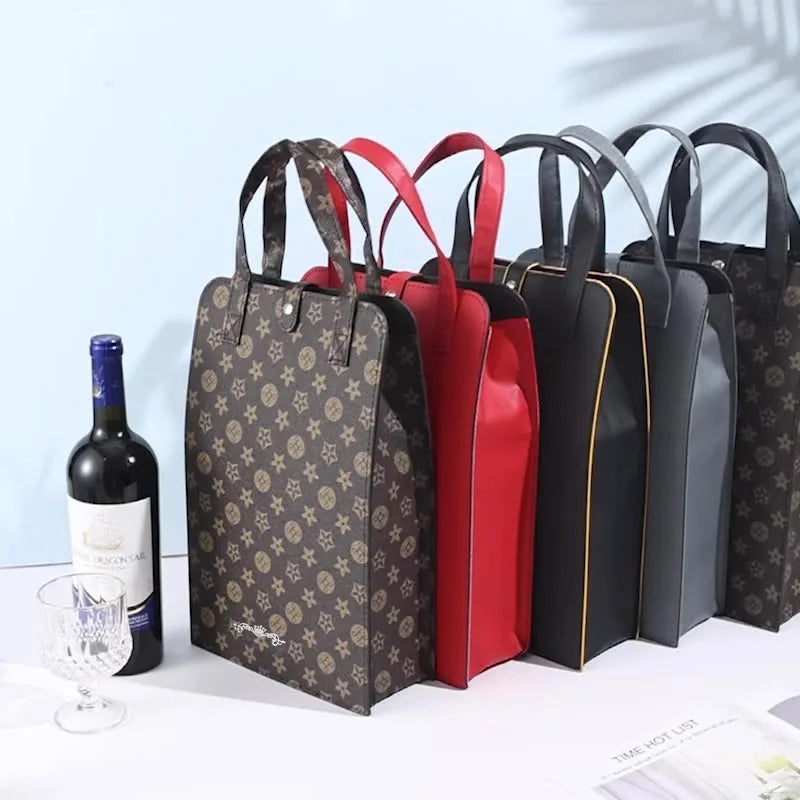 Wholesale PU Leather Wine Boxes Fashion Reusable Portable Wine Bags Packaging Gift Box for Wine Bottles