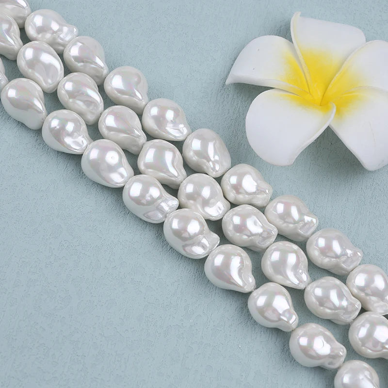 Zhuji Wholesale 16-17mm Shell of Baroque Pearl Natural White Grade a Third Party Certified MOQ 10 Strands 38cm Length 125.5g