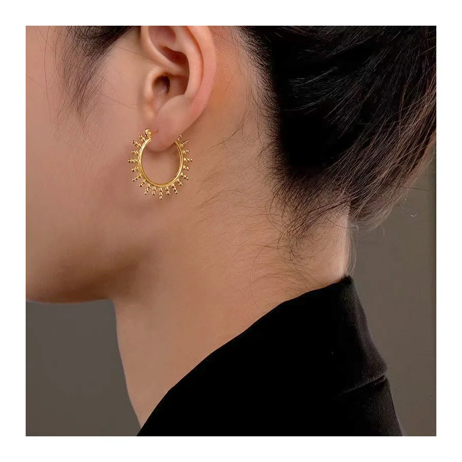Circle Sun Stud  Irregular Hoop Stainless Steel Earrings Filigree  for Women Jewelry
