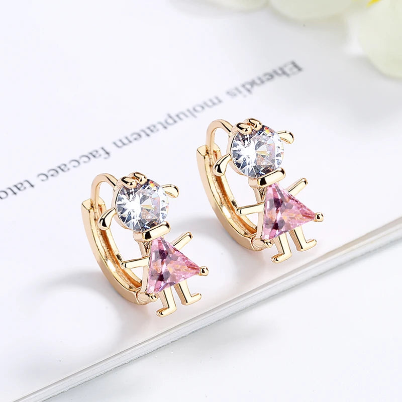 Supply Joyeria Man-shaped Cute Cubic Zirconia Jewelry Pendientes De Moda 2023 18k Gold Plated Couple Earrings