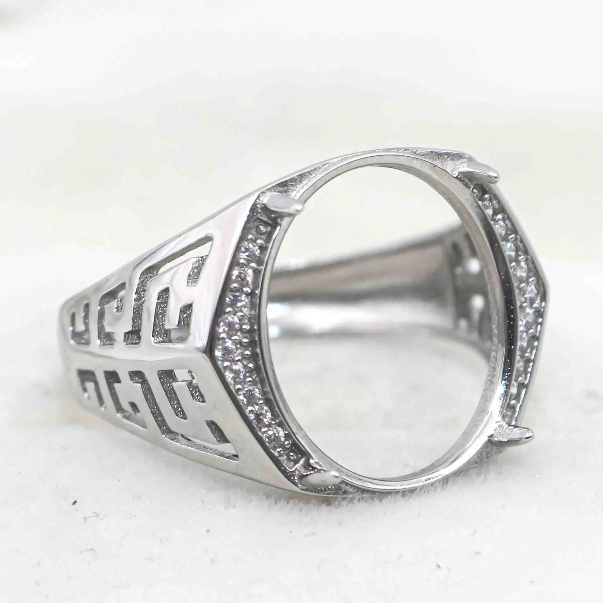 Sterling Silver 13*16mm Semi Mount Men's Ring Frame Empty Blank Claw Setting S925 Base Holder Without Center Stone for DIY Inlay