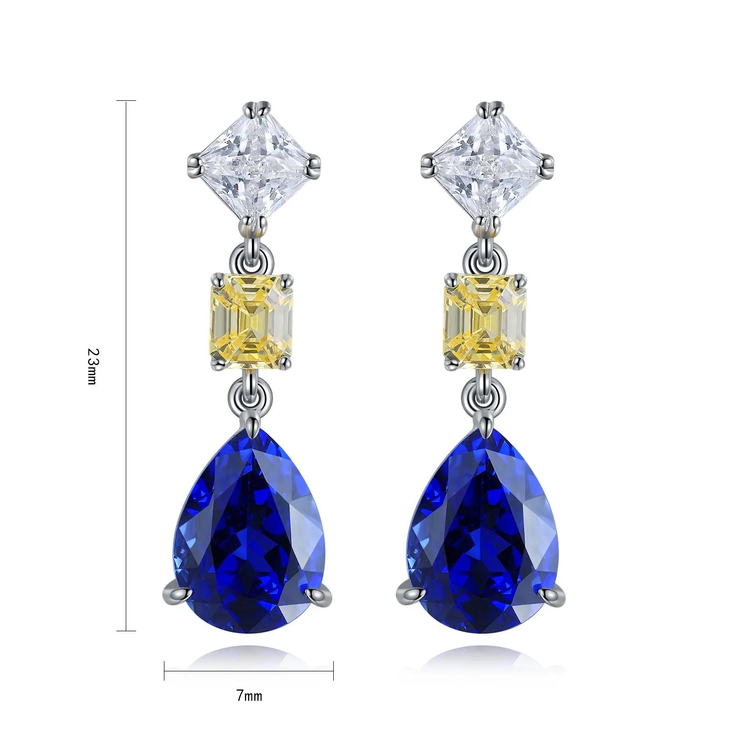 Simple Elegant S925 Silver Stud Pear Cut Lab Grown Sapphire Earrings Luxury New Design Trendy Women's Engagement Wedding Party