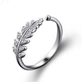925 Silver Korean Fashion Leaf  Ring for Women Adjustable Open Design  Zircon Delicate Daily Ring Jewelry