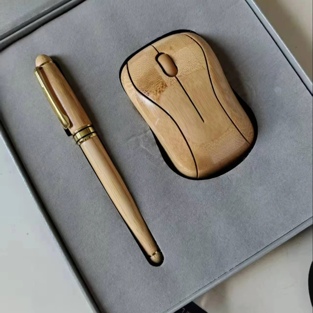 Bamboo Wood Optical Computer Laptop PC Mice Mouse 2.4Ghz Wireless USB Mini Battery Rechargeable Silent Mouse Gift Set