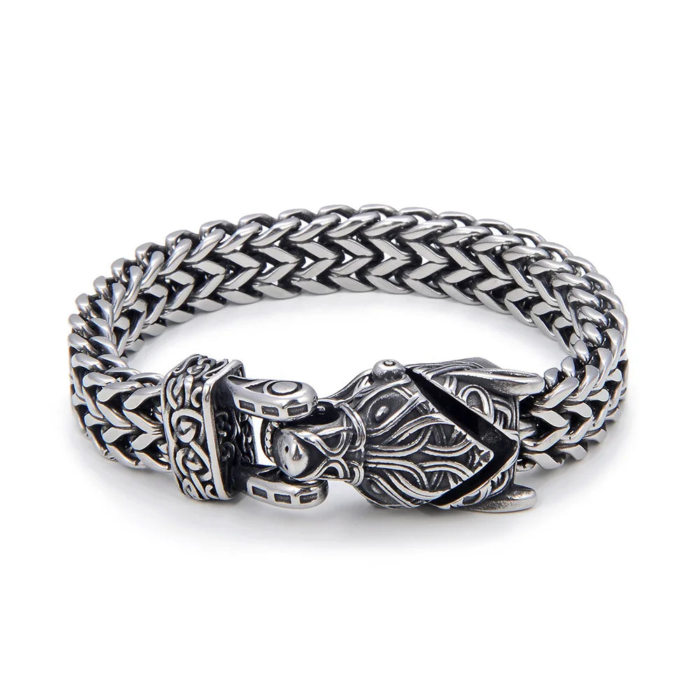 OAHLAN Fashion Jewelry ViKing Style Wolf Head Design Punk Vintage Link Stainless Steel Bracelets for Men