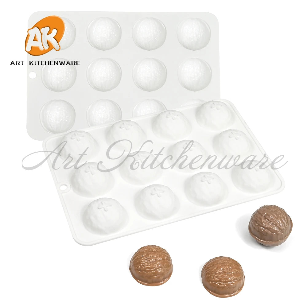 AK 12 Cavity Walnut 3D Silicone Mousse Cake Mold French Dessert Baking Moulds Pastry Tray Cake Decorating Candies Soaps