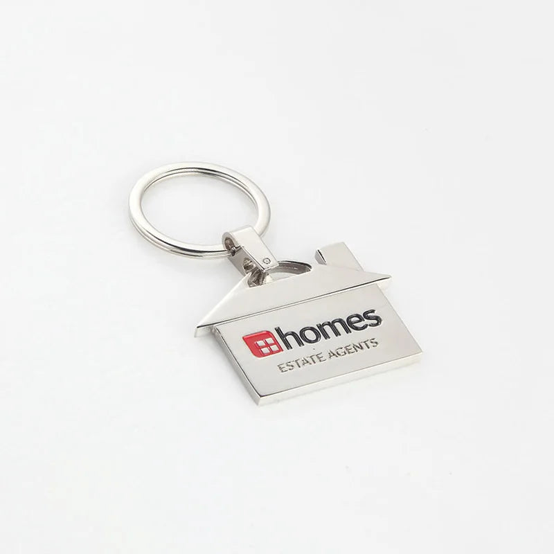 Custom Leather Keychains in Bulk House Shaped Real Estate Print Logo Embossed Metal Mini Pu Custom Leather Keychain