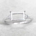 Sterling Silver 5*8mm Semi Mount Ring Square Shape Empty Frame Blank Claws Setting S925 Base Without Center Stone for Inlay DIY