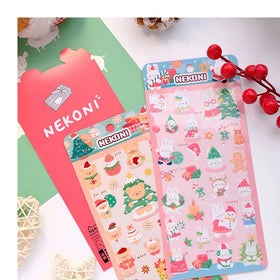 Nekoni Merry Christmas Sparkle Bling Stickers Glitter Stickers Cute Rabbit Cat Dog Bear Animal PVC Decal Waterproof Stickers