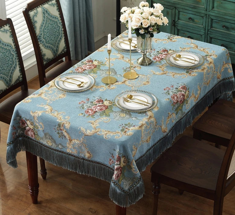 YongHo European Chenille Home Dining Room Wedding Hotel  Coffee Table Cloth Rectangle Floral Dining Tablecloth