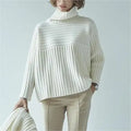 2026 Manufacturer Custom Knitwear Ladies Fashion Luxury White Knitted Oversized Warm Women's Cashmere Turtleneck Thread Sweater