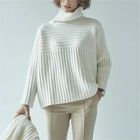 2026 Manufacturer Custom Knitwear Ladies Fashion Luxury White Knitted Oversized Warm Women's Cashmere Turtleneck Thread Sweater