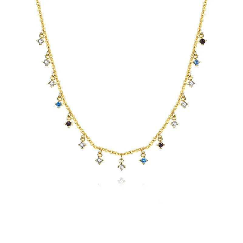 Bohemia Colorful Zirconia Necklace Charms 925 Silver Jewelry 18K Gold Plated Fancy Necklaces for Women