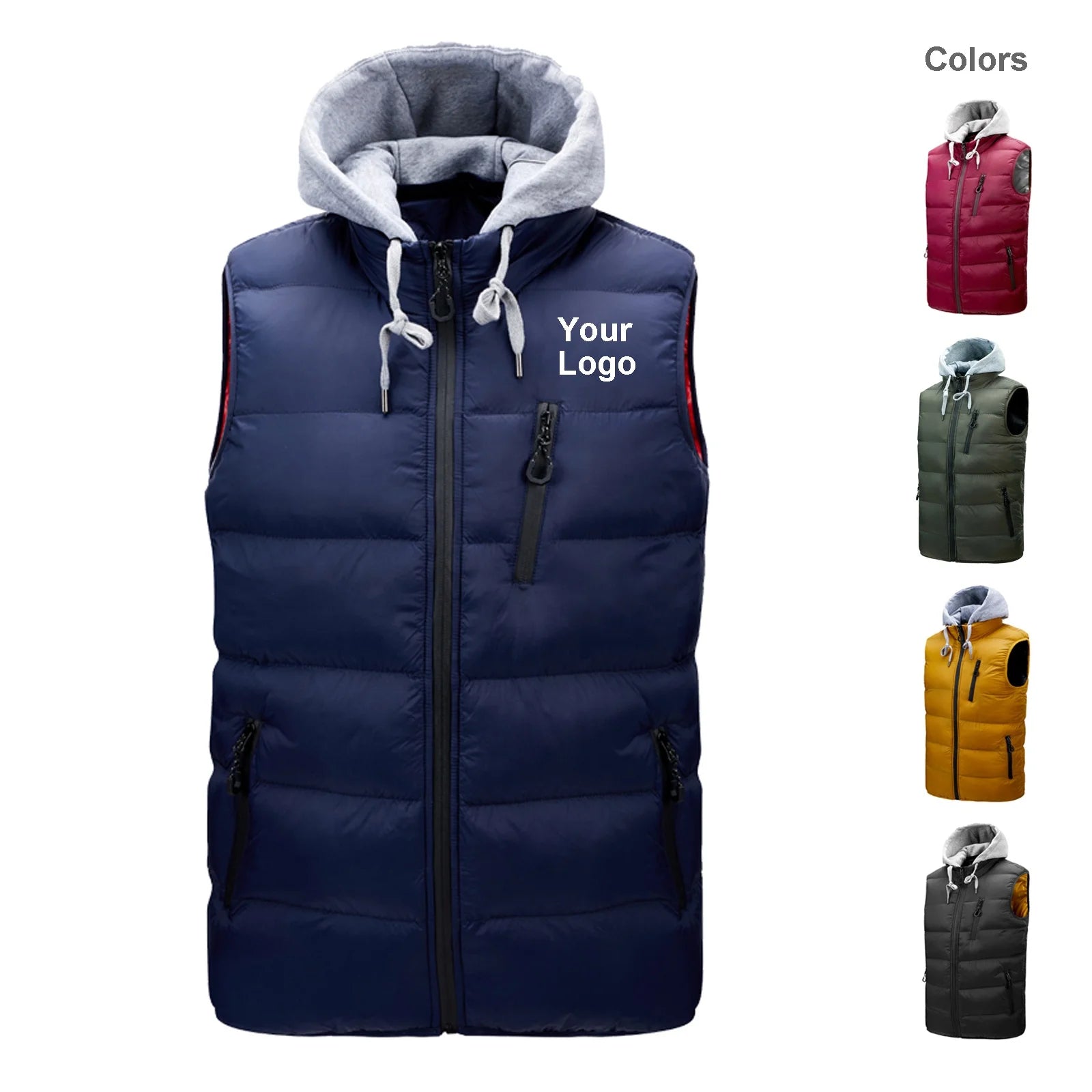 Nylon Plus Size Winter Waterproof Eco-Friendly Puffer Jacket Vest Mens Outerwear Casual Sleeveless Windproof Removable Hood