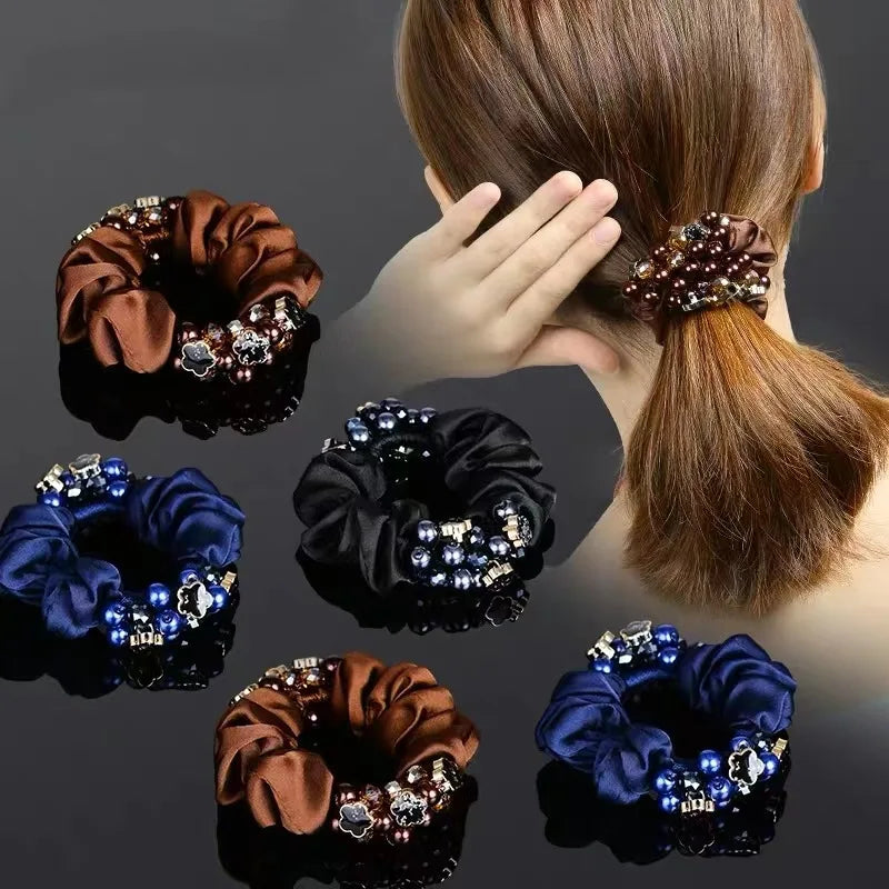 Wholesale Old Style Korean Crystal Hair Accessories Diamond Scrunchies Elastic Hair Tie Scrunchies
