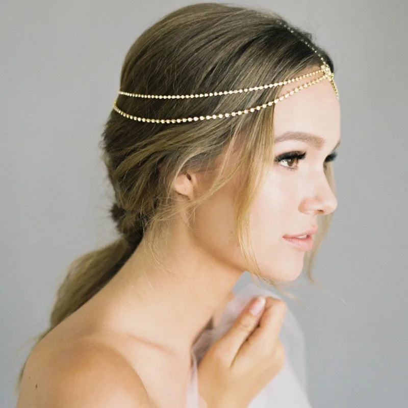 Rhinestone Hair Chains Women Elegant Forehead Chain Bridal Wedding Party Multi Layers Rhinestones Hair Jewelry Head Accessories