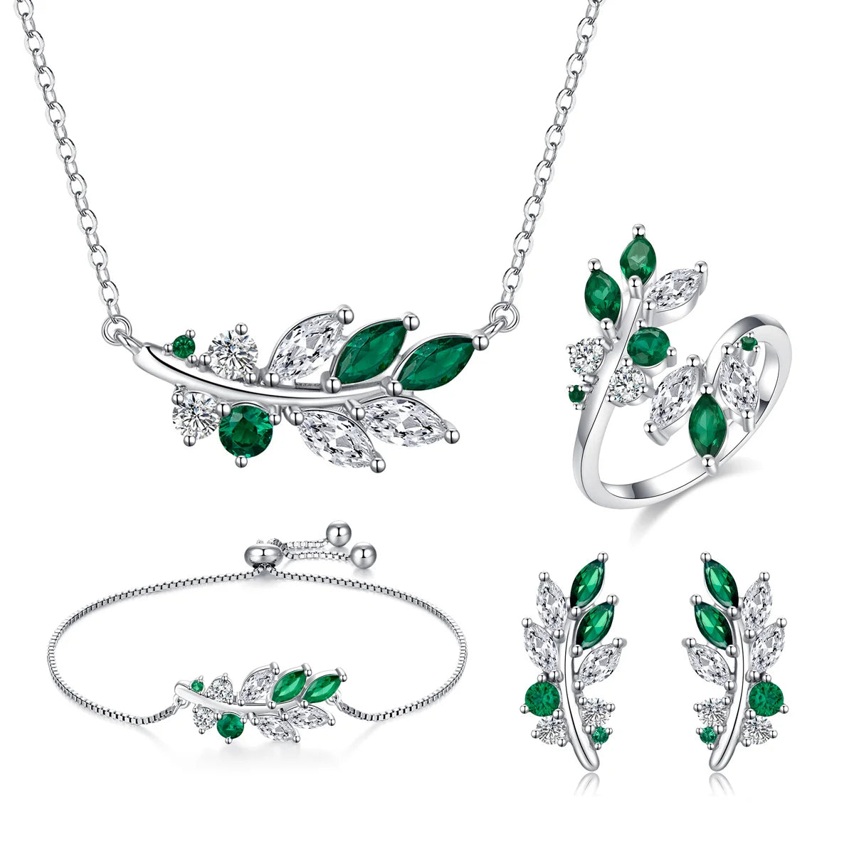 CDE S-YN1022 New Trendy Silver Jewellery 925 Sterling Silver Jewelry Set Joyas De Plata Leaf Necklace Set Adjustable Rings