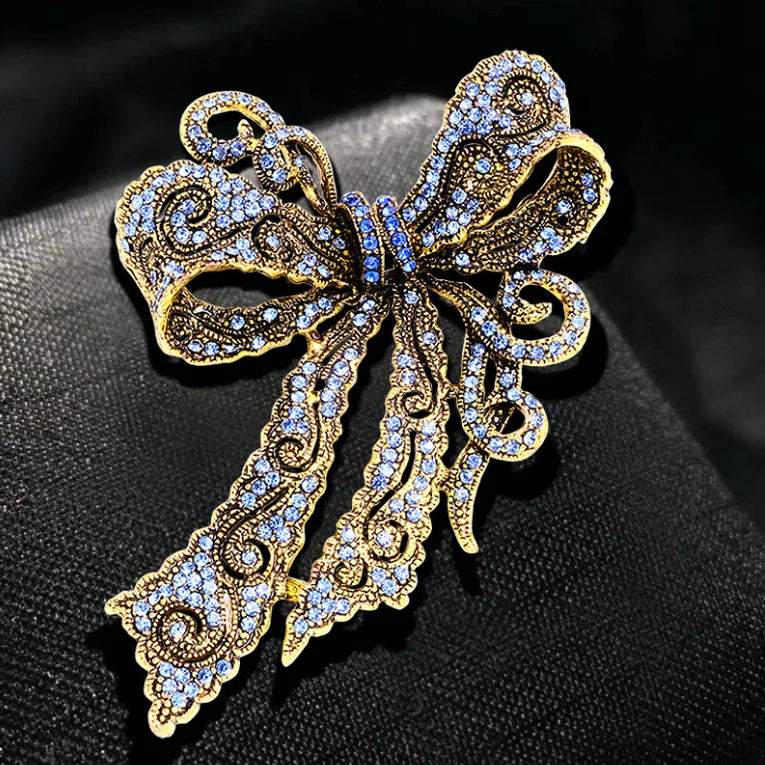 Creative Rhinestone Brooch Retro Bow Brooch Pin Women's Corsage High-end Accessories Pin