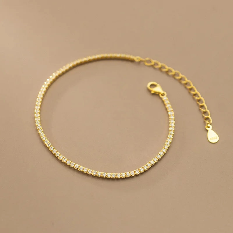 Daidan Bracelet Zircon Bling Bracelet Women 2mm Iced Out Tennis Gold Plated Sterling Silver Tennis Bracelet