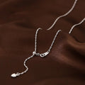 Vintage Lovely Heart Wave Chain Lariat Necklace for Women 925 Sterling Silver Fine Jewelry