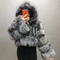 Factory Outlet Selling Short Crocheted Breathable Hooded Luxury Fluffy Winter Warm Cotton Eco-Friendly Real Silver Fox Fur