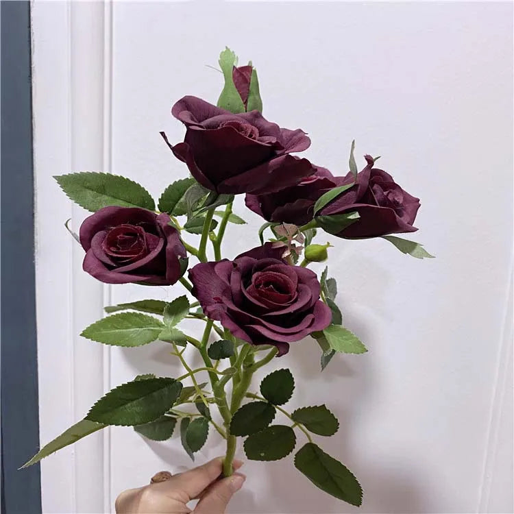 New Arrival Artificial Flower Decorative Burgundy Dark Red Color Rose Ranunculus Peony Dahlia Orchid Calla Lily