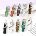 Dragon Wrapped Crystal Stone Cylinder Column Pendant Copper Bezel with Silver Color Plating Stone Pendant