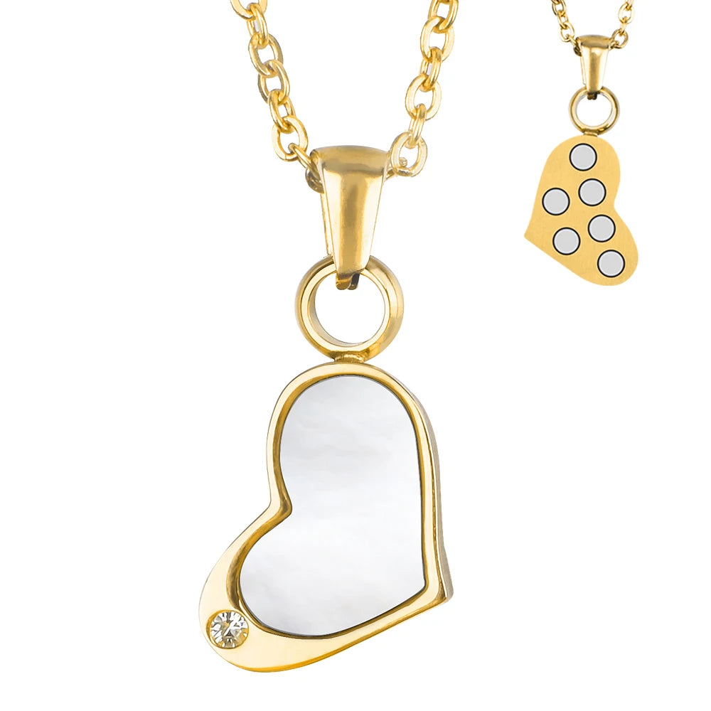 White Shell Stainless Steel Heart Shape 6 Energy Stones Pendant Necklace Fashionable Unisex Kids' Jewelry Gold Silver Plating