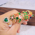 RM1508 18k Gold Plated Rainbow Multicolored Colorful Diamond Cubic Zirconia CZ Micro Pave Leaf Flower Shaped Rings  for Ladies